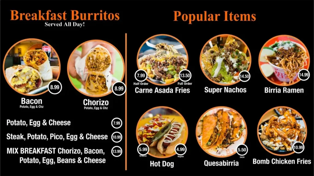 Taco Breakfast Burritos Menu Prices