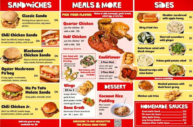 Pecking House Menu Prices