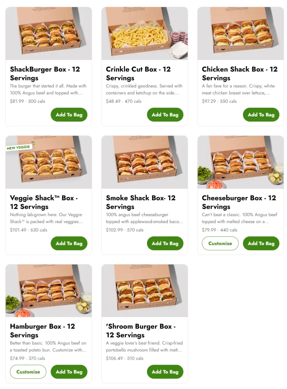 Shake Shack Large Orders Menu Prices